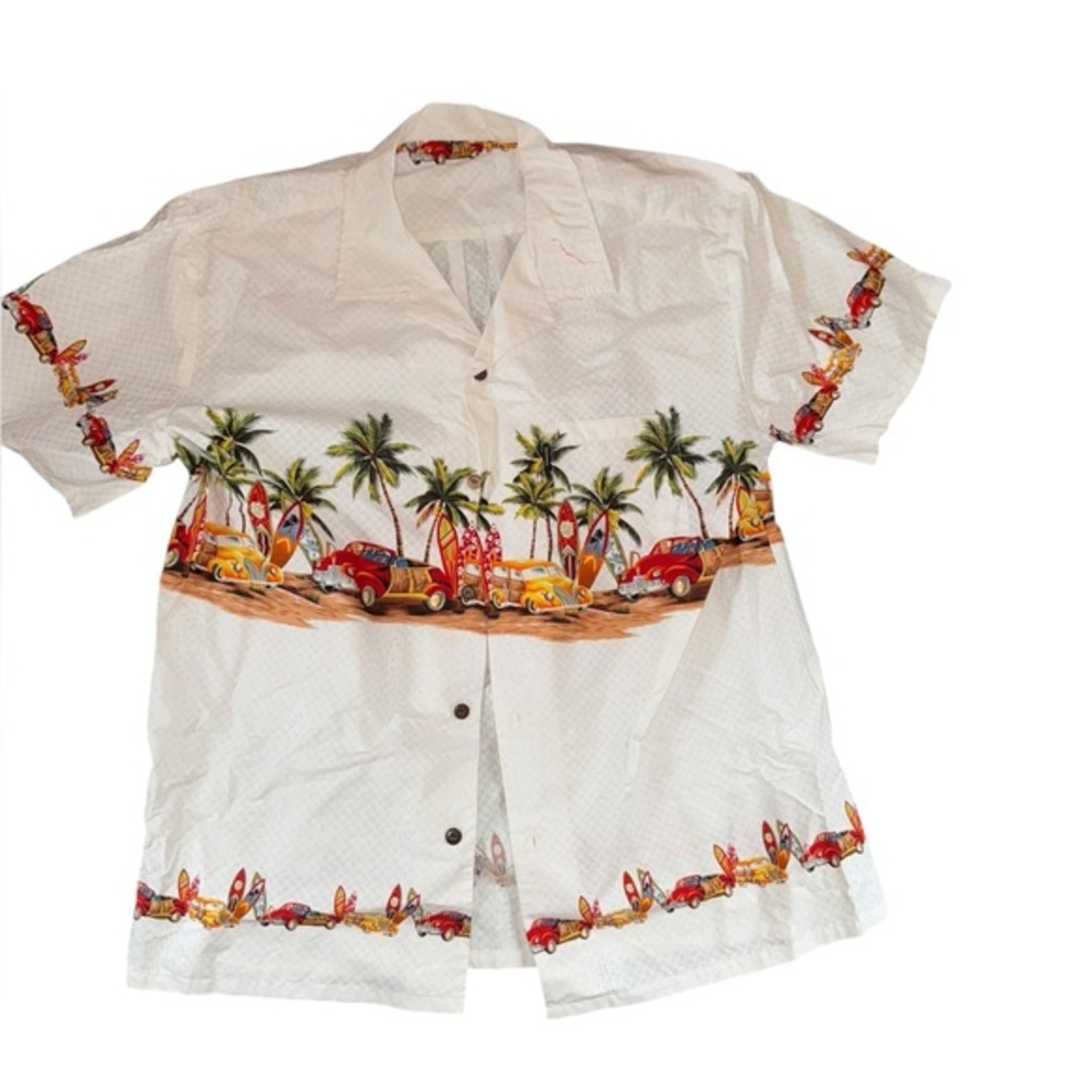 Palmwave Hawaii Mens 2XL Shirt TROPICAL Hawaiian 100% Cotton Surf‎ Woodie Wagon